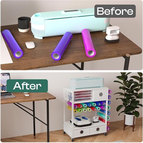 Craft Cart Compatible with Cricut Machine and Vinyl Roll, Craft Organizers and Storage with Drawers, Hooks and Height Adjustable Shelf, Rolling Storage Cart and Workstation for Accessories in Kuwait