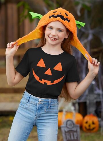 BesserBay Girls Halloween Printed Crewneck Short Sleeve Waist Trimming Crop Tops 5-14 Years in Kuwait