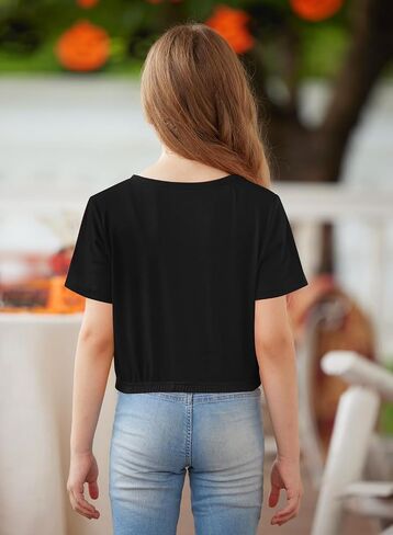 BesserBay Girls Halloween Printed Crewneck Short Sleeve Waist Trimming Crop Tops 5-14 Years in Kuwait