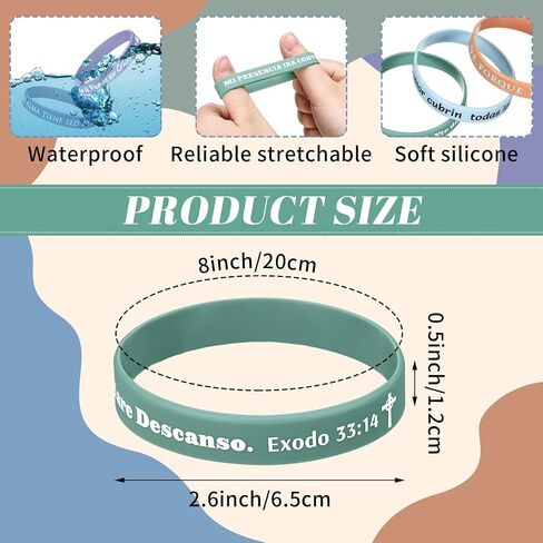 100 Pcs Spanish Bible Verse Rubber Wristbands Christian Silicone Wristbands Spanish Rubber Wristbands Jesus Inspirational Bracelets for Adult Women Men Religious Gifts Church(Bright) in Saudi Arabia