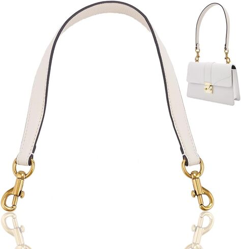 WADORN Genuine Leather Purse Handle, 20.4 Inch Leather Handbag Handle Replacement Short Shoulder Strap with Retro Gold Buckles Women Bag Making Accessory for Coach Shoulder Bag 26, White in Saudi Arabia