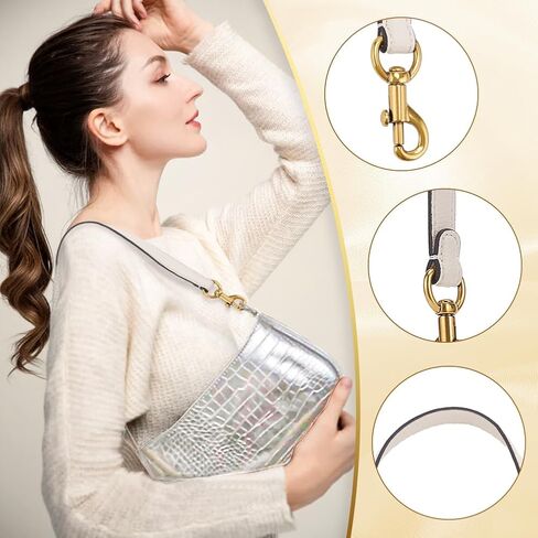 WADORN Genuine Leather Purse Handle, 20.4 Inch Leather Handbag Handle Replacement Short Shoulder Strap with Retro Gold Buckles Women Bag Making Accessory for Coach Shoulder Bag 26, White in Saudi Arabia