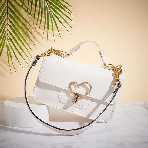 WADORN Genuine Leather Purse Handle, 20.4 Inch Leather Handbag Handle Replacement Short Shoulder Strap with Retro Gold Buckles Women Bag Making Accessory for Coach Shoulder Bag 26, White in Saudi Arabia