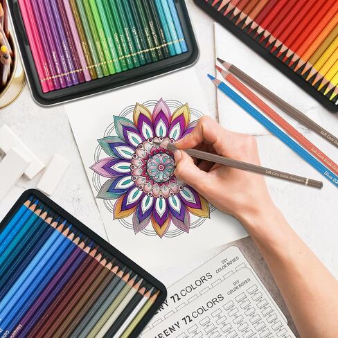 Colored Pencils for Adult Coloring Books, 72 Oil-Based Color Pencils, 3.8mm Soft Core, Vibrant Coloring Pencils in Tin Box for Adults, Professional Art Supplies for Coloring, Blending and Layering. in Saudi Arabia