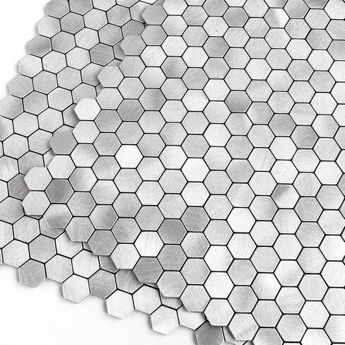 BeNice Peel and Stick Backsplash Kitchen Tiles,Stick on Backsplash Peel and Stick Mosaic Tiles Penny Hexagon Backsplash Small Tiles Metal Backsplash(5PCS,Gold Champagne) in Saudi Arabia