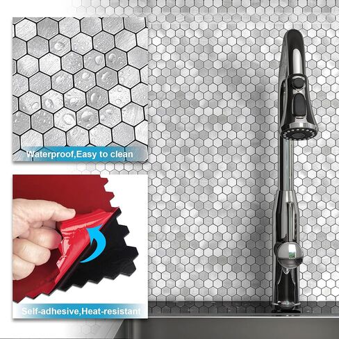 BeNice Peel and Stick Backsplash Kitchen Tiles,Stick on Backsplash Peel and Stick Mosaic Tiles Penny Hexagon Backsplash Small Tiles Metal Backsplash(5PCS,Gold Champagne) in Saudi Arabia