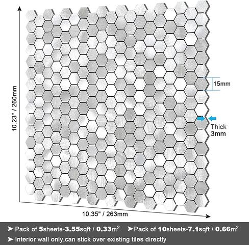 BeNice Peel and Stick Backsplash Kitchen Tiles,Stick on Backsplash Peel and Stick Mosaic Tiles Penny Hexagon Backsplash Small Tiles Metal Backsplash(5PCS,Gold Champagne) in Saudi Arabia