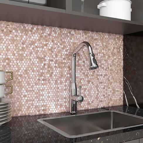 BeNice Peel and Stick Backsplash Kitchen Tiles,Stick on Backsplash Peel and Stick Mosaic Tiles Penny Hexagon Backsplash Small Tiles Metal Backsplash(5PCS,Gold Champagne) in Saudi Arabia