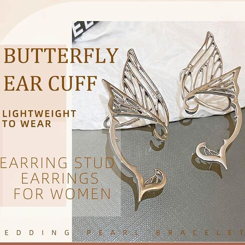 Butterfly Earrings Cuff Elf Ear Clip on Earrings No Piercing Butterfly Wrap Earrings for Women in Saudi Arabia