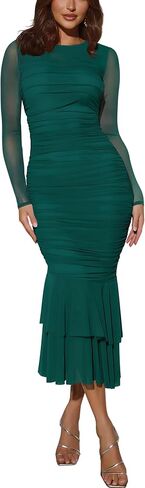 Atizon Elegant Ruched Bodycon Evening Dresses for Women Cocktail Party Formal Maxi Mermaid Dress in Saudi Arabia