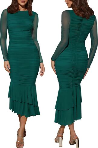 Atizon Elegant Ruched Bodycon Evening Dresses for Women Cocktail Party Formal Maxi Mermaid Dress in Saudi Arabia