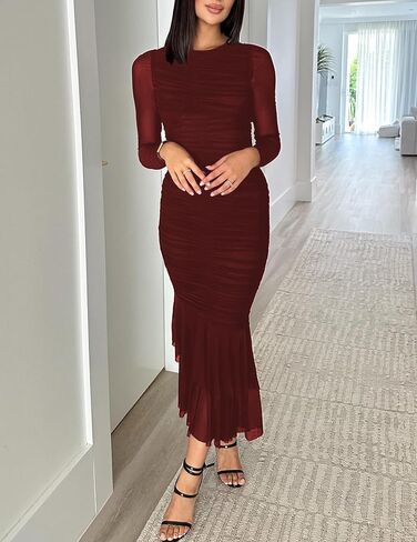 Atizon Elegant Ruched Bodycon Evening Dresses for Women Cocktail Party Formal Maxi Mermaid Dress in Saudi Arabia