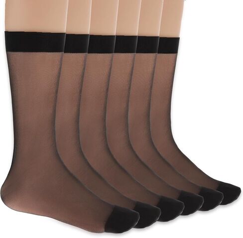Women's Sheer Nylon Ankle Socks 6 Pack-Nude Crew Stocking Ultra Thin See Through Calf High Socks for Women in Saudi Arabia