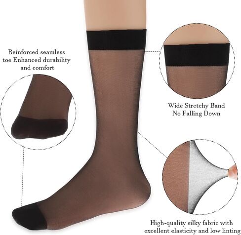 Women's Sheer Nylon Ankle Socks 6 Pack-Nude Crew Stocking Ultra Thin See Through Calf High Socks for Women in Saudi Arabia