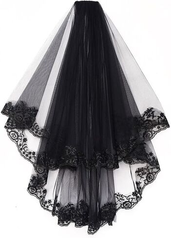 Black Lace Wedding Veil,Halloween Party Veil with Comb Cosplay Veil Accessories for Women in Saudi Arabia