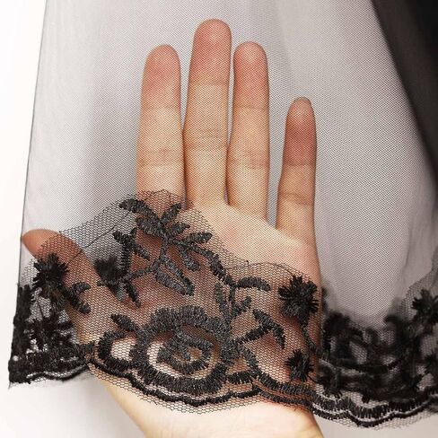 Black Lace Wedding Veil,Halloween Party Veil with Comb Cosplay Veil Accessories for Women in Saudi Arabia