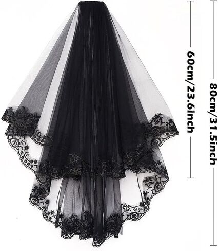 Black Lace Wedding Veil,Halloween Party Veil with Comb Cosplay Veil Accessories for Women in Saudi Arabia