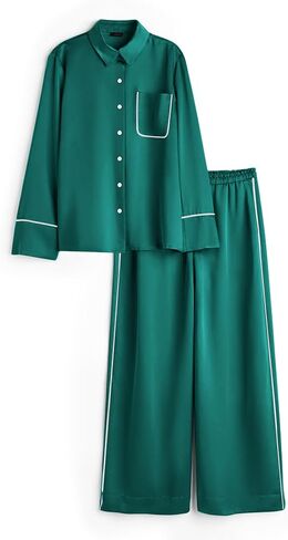 Ekouaer Silk Pajamas for Women Satin Pajama Sets Button Down Lounge Sets Silky Pajama Long Pants Sleepwear with Pockets in Saudi Arabia
