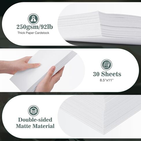 Yizhet 30 Sheets White Cardstock 8.5 x 11 Printer Paper, Thick Cardstock 92lb/250gsm Card Stock Printer Paper, Double Sided Cardstock Paper for Office Printing, Invitations, Crafting, DIY Cards in Saudi Arabia