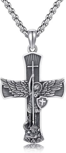 St Michael/Crucifix/Four Way Cross/Celtic Cross Necklace for Men Sterling Silver Obsidian Malachite Saint Necklace for Men Saint Michael Jewelry for Men in Saudi Arabia
