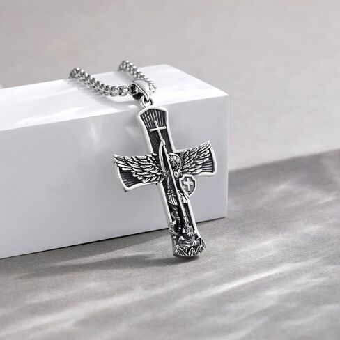 St Michael/Crucifix/Four Way Cross/Celtic Cross Necklace for Men Sterling Silver Obsidian Malachite Saint Necklace for Men Saint Michael Jewelry for Men in Saudi Arabia