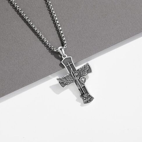 St Michael/Crucifix/Four Way Cross/Celtic Cross Necklace for Men Sterling Silver Obsidian Malachite Saint Necklace for Men Saint Michael Jewelry for Men in Saudi Arabia