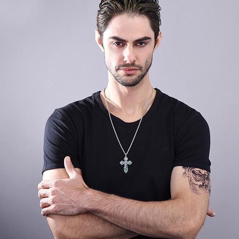 St Michael/Crucifix/Four Way Cross/Celtic Cross Necklace for Men Sterling Silver Obsidian Malachite Saint Necklace for Men Saint Michael Jewelry for Men in Saudi Arabia