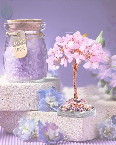 Chakra Tree of Life,Healing Crystal Tree Natural Reiki Crystals and Healing Stones,Pruple Decor for Home Office Desk Decor,Purple Decor Gifts for Women Mom Dad (Chakra) (Rose) in Saudi Arabia