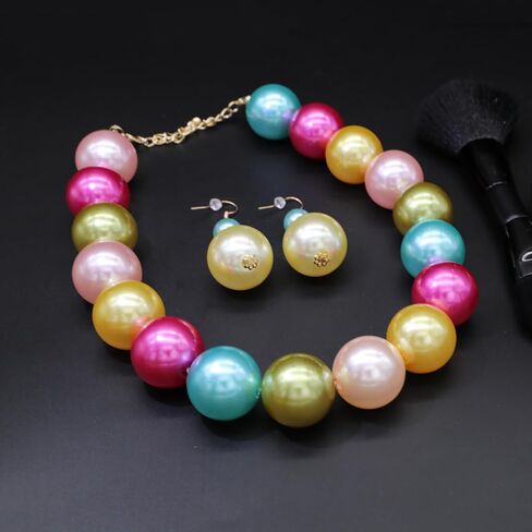 We We Chunky Acrylic Beaded Heart Necklace for Women Green Red Turquoise Black Amber Big Large Hearts Beads Necklaces Boho Bead Neck Collar Costume Jewelry in Kuwait