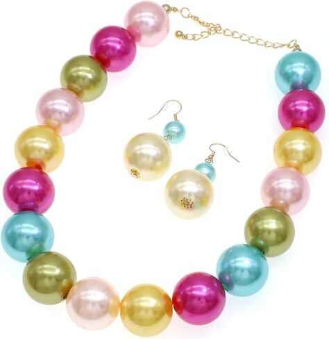 We We Chunky Acrylic Beaded Heart Necklace for Women Green Red Turquoise Black Amber Big Large Hearts Beads Necklaces Boho Bead Neck Collar Costume Jewelry in Kuwait
