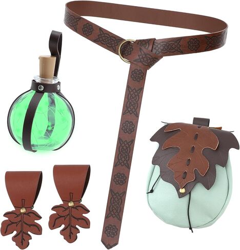 6 قطع من حقيبة حزام أوراق الشجر لإكسسوارات عصر النهضة النسائية، حزام جلد الفايكنج من العصور الوسطى، زجاجات الجرعة، إكسسوارات التنورة للمشي لمسافات طويلة، حقيبة حزام رين فير، حزام الجنية، الكوسبلاي in Kuwait