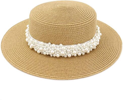Womens Flat Top Straw Hat Wide Brim Floppy Fedora Summer Beach Sun Hat Sunshade Ladies Sun Hat in Kuwait
