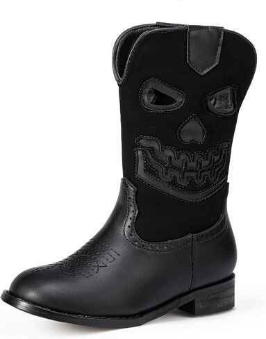 PANDANINJIA Girls Cowboy Boots For Boys Kids Toddler Western Mid Calf Cowgirl Boots Riding Shoes With Halloween Skull Element Booties in Saudi Arabia
