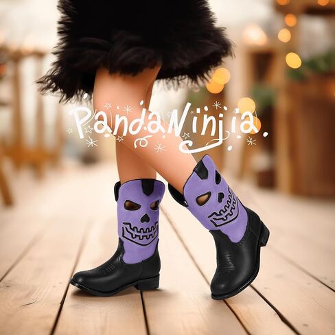 PANDANINJIA Girls Cowboy Boots For Boys Kids Toddler Western Mid Calf Cowgirl Boots Riding Shoes With Halloween Skull Element Booties in Saudi Arabia