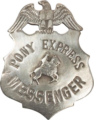 Artisan Owl Pony Express Messenger Old West Replica Badge - Authentic Die Struck Copper with Real Silver Finish - Historical Costume Prop Pin-Back Attachment - Metal Design Beige in Saudi Arabia
