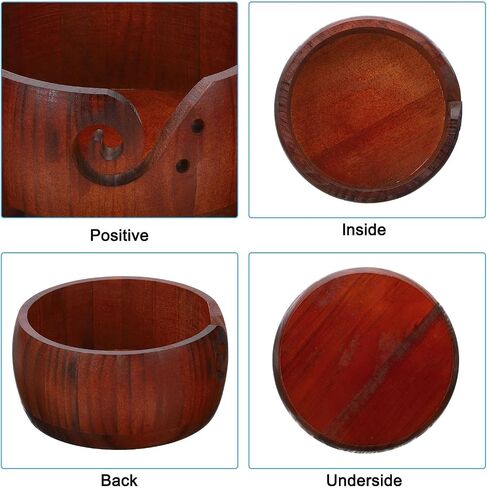 PATIKIL Wooden Yarn Bowls for Crocheting Bamboo Yarn Knitting Bowl Yarn Storage Bowls Yarn Holder Dispenser for Crocheting and Knitting, 6.7", Brown in Saudi Arabia