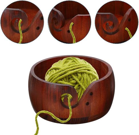 PATIKIL Wooden Yarn Bowls for Crocheting Bamboo Yarn Knitting Bowl Yarn Storage Bowls Yarn Holder Dispenser for Crocheting and Knitting, 6.7", Brown in Saudi Arabia