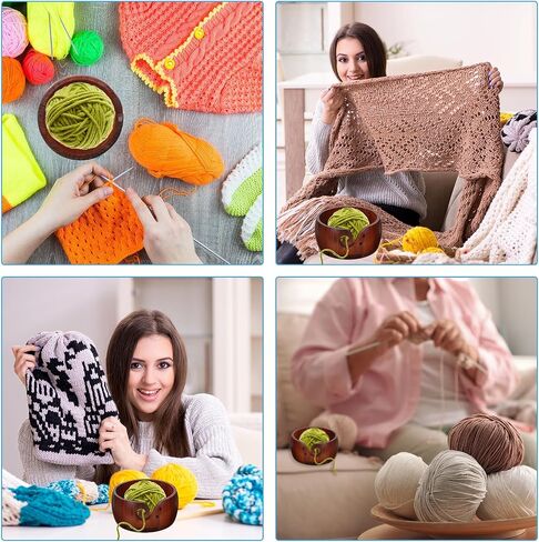 PATIKIL Wooden Yarn Bowls for Crocheting Bamboo Yarn Knitting Bowl Yarn Storage Bowls Yarn Holder Dispenser for Crocheting and Knitting, 6.7", Brown in Saudi Arabia