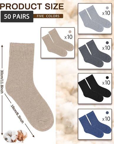Jecery 50 Pairs Women's Winter Socks Bulk Boot Socks Crew Socks Colorful Slouch Unisex Sock Gift in Kuwait