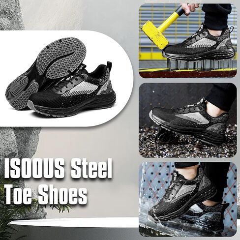 أحذية ISOOUS الصلب لأصابع القدم للرجال أحذية عمل غير قابلة للانزلاق للنساء خفيفة الوزن ومريحة أحذية عمل آمنة للرجال أحذية رياضية مقاومة للثقب من الصلب للبناء in Saudi Arabia