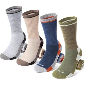 Wool Hiking Socks for Men - Women Lightweight Crew Merino Wool Socks with Cushion for Camping Hunting Work,4 pack