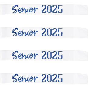 4Pcs White Senior Sash 2025 Satin with Blue Glitter Letters - Senior Cheerleader 2025 Sash - 2025 Graduation Celebrations Sashes - Senior Cheer Sash - Class Competition Sashes - White Blue