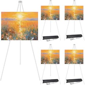 DAJAVE 4 Pack 63 Inch Display Easel Stand, Folding Easels for Display, Portable Tripod Display Easel, White Adjustable Metal Easel for Wedding Sign, Posters, Painting