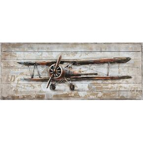 Empire Art Direct Airplane Metal, Hand Painted Rugged Wooden Blocks Sculpture, Decor,Ready to Hang,Living Room, Bedroom ＆ Office 3D Wall Art, 60 in. x 2.6 in. x 24 in, Brown,Tan