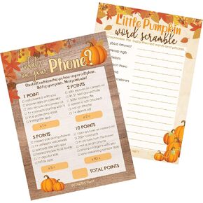 DISTINCTIVS Rustic Fall Little Pumpkin Baby Shower - All Things Fall and Mommy or Daddy Matching Game (2 Game Bundle) - 20 Cards