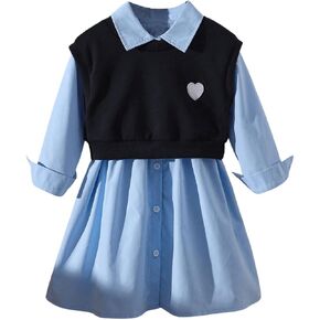 SOLY HUX Toddler Girl's 2 Piece Outfits Sweatshirt Tank Top and Long Sleeve Button Down Shirt Dress Set