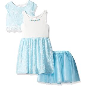 Youngland Girls' Little 3 Pc Set, Dress, Pop-Over Top, Tutu Skirt