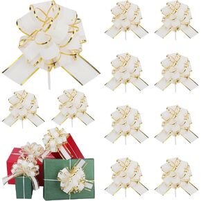 32 Pcs Large Pull Bows for Gift Wrapping, 6 Inch Organza Ribbon Bows Bulk, Vibrant Color Decorative Bows for Easter Mother's Day Christmas Wedding Party, Gift Baskets & Presents Decor (Pink Gold)