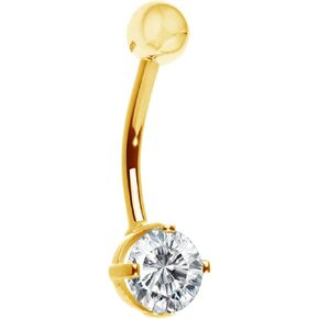 Ritastephens 14k Solid Gold Yellow Belly Button Navel Ring CZ Cubic Zirconia Body Art