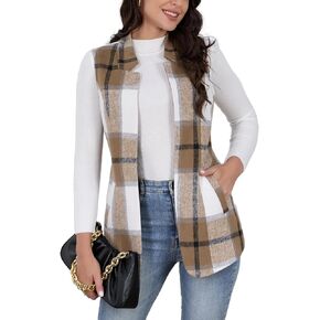 IDEALSANXUN Wool Plaid Vest for Women Fall Winter Coat Sleeveless Blazer Jackets Casual Outwear Open Front Cardigan Top
